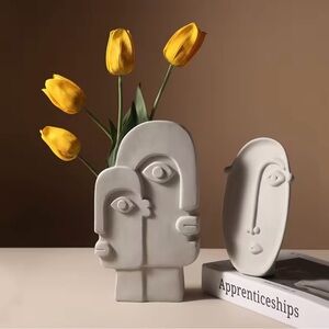 Modern Abstract Face Sculpture White vase planter ceramic pottery minimalistic